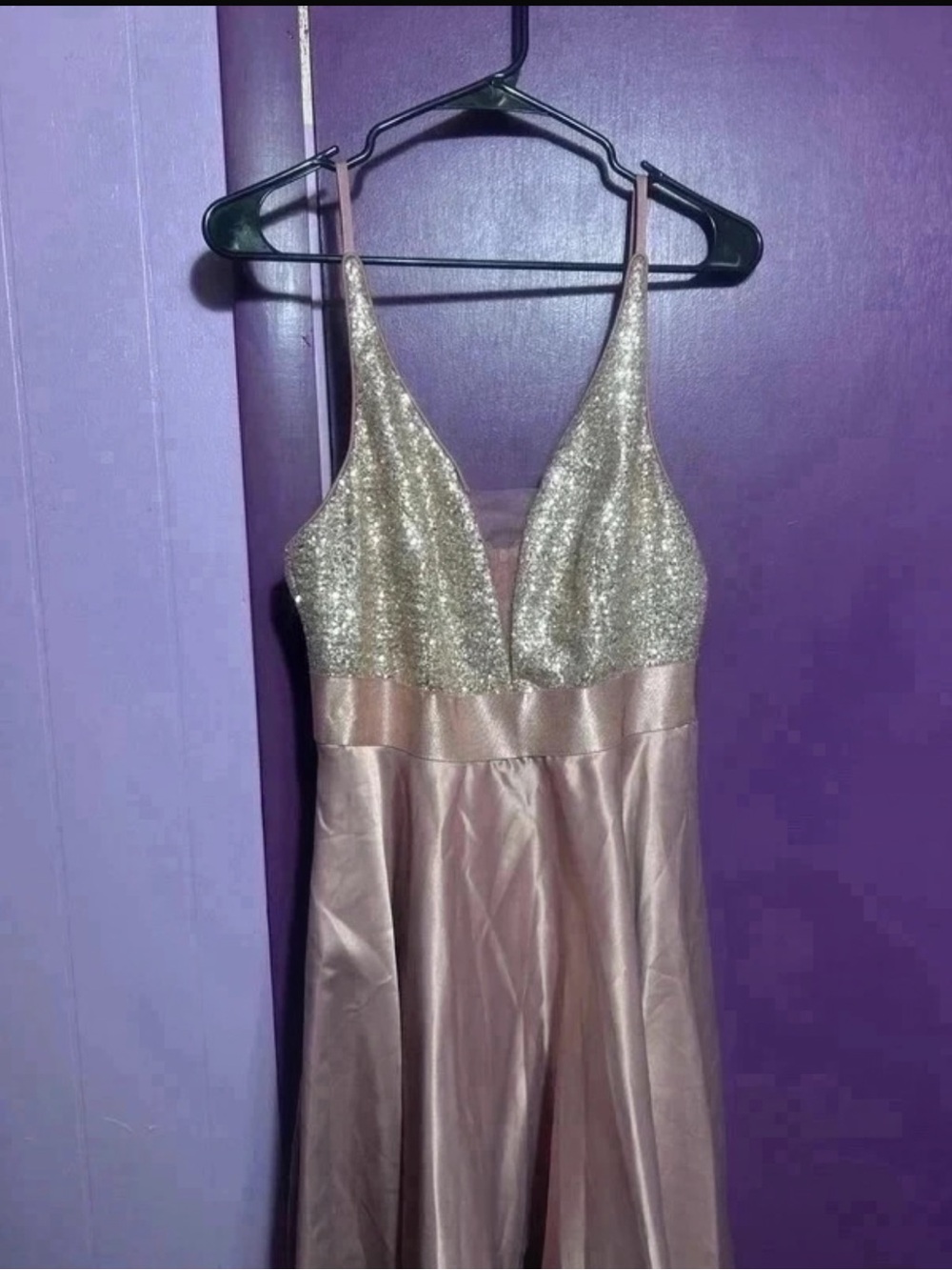 Ever Pretty Pink Satin A-line Dress with Gold Sequin Bodice